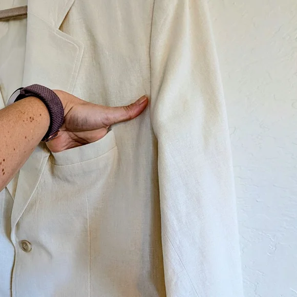 Andrew Fezza Linen Blend Blazer Cream Neutral Tailored Jacket Minimalist Coastal - Picture 6 of 15